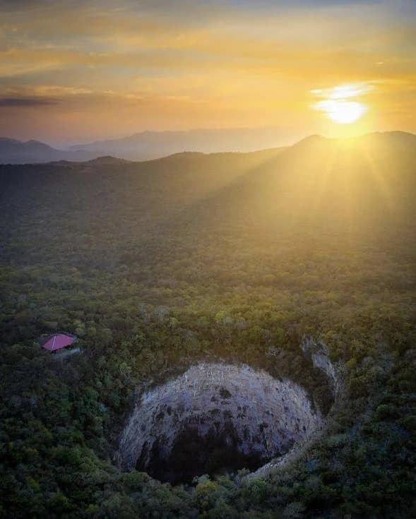 Sunrise over the Sima de las Cotorras sinkhole